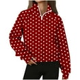 thumbnail image 2 of Aobny Woman Shirts Thermal Polka Dot Sweatshirt Turtleneck Long Sleeve Red Zip-Up Womens Trendy Tops,M, 2 of 5