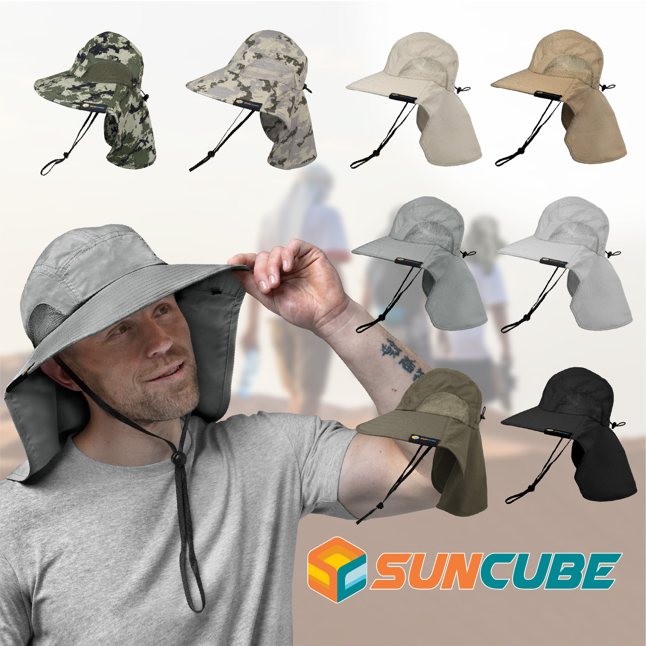 Sun Cube Wide Brim Sun Hat With Neck Flap, Upf50+ Hiking Safari Fishing Hat  For Womens, Sun Protection Beach Hat (tan With Bow) : Target