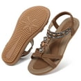thumbnail image 3 of SHIBEVER Women Sandals Summer Flats Sandal Comfortable Bohemian Sandals Casual Beach Sandal Elastic Ankle Strap Walking Shoes Brown, 3 of 5