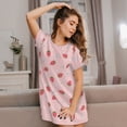 thumbnail image 3 of Balery Floral Strawberr Pattern Womens Short Sleeve Sleepshirt Scoopneck Cute Nightdress Comfy Nightgown Loungewear Dress, 3 of 6
