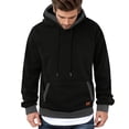 thumbnail image 2 of JTieacloth Winter Hoodies Mens Autumn And Winter Fashion And Leisure Solid Color Matching Hooded Drawstring Pocket Pullover Sweater Top Black, 2 of 4