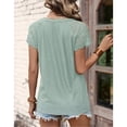 thumbnail image 4 of Blusa de verano con escote en V y ribete de encaje, color verde, transpirable y elegante, de manga corta para mujer, talla XL, 4 of 6