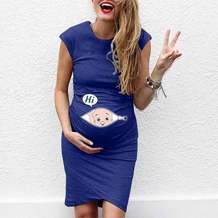 

Edvintorg Summer Savings Clearance! Women Pregnancy Dress Fashion Kawaii Casual Sleeveless Medium Long Cartoon Printed Round Neck Maternity Dresses Vestidos Para Embarazadas