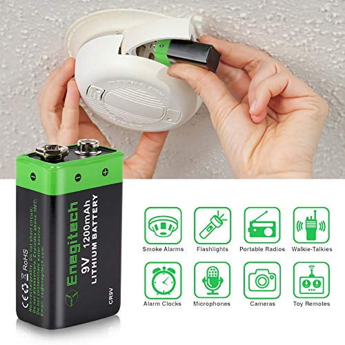 9V Enegitech 9V Lithium Batteries 1200mAh Smoke Detector Battery 10Year