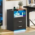 thumbnail image 5 of AOGLLATI LED Nightstand with Charging Station, Night Stand with Pull-Out Tray, 2 Drawers, Bedside Table with LED Lights, Modern End Table with USB Ports Outlets, Black, 5 of 8