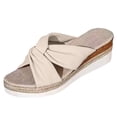 thumbnail image 5 of Womens Platform Wedge Sandals 2026 Summer Trendy Soft Leather Bowtie Open Toe Espadrilles Casual Heeled Slides Slip on Beach Shoes Beige Size 7, 5 of 5