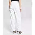 thumbnail image 2 of Women's Straight-Leg Pleated High Rise Asymmetrical Pants Linen White 4, 2 of 4