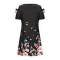 thumbnail image 5 of USSUMA Dresses For Women Party Casual,Women's Summer Cold Shoulder Knee-Length Dress Floral Hollow Out Short Sleeve Beach Dress Casual Loose Sundress, 5 of 7