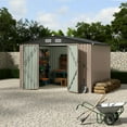 thumbnail image 3 of Luku 8x10 FT Metal Outdoor Storage Shed with Lockable Doors, Waterproof Garden Utility Shed & Floor Frame, 3 of 8