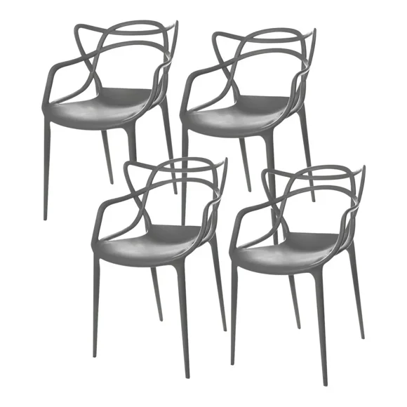 Set De 4 Sillas Comedor Nealtican Exterior Interior Pvc Gris