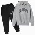 thumbnail image 4 of NOLDARES Boys Girls Letter Print Clothes, Boy Girl Clothes Fall Winter Outfits Long-sleeved Hooded Sweatshirt Pants 2Pcs Sets(Y102-Dark Gray), 4 of 4