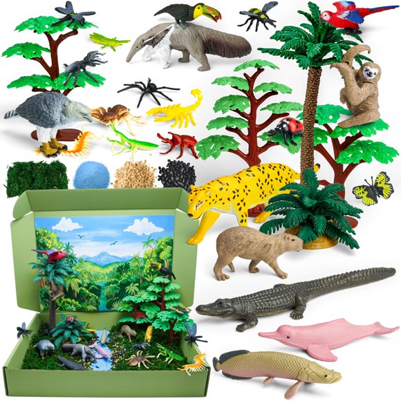 Set de juguetes LuciPaw de 33 piezas: kit diorama de animales de la selva tropical
