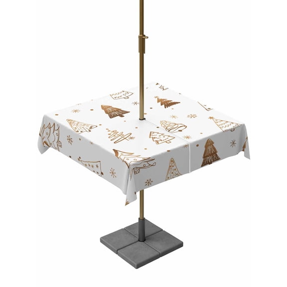 Outdoor Tablecloth with Umbrella Hole and Zipper, Christmas Tree Square Table Cloth 60x60 Inch Waterproof Tablecloth, Winter Snowflakes Xmas Pine Plant Picnic Table Cover for Patio Camping