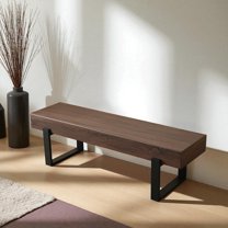 GZXS 59-Inch Long Wooden Bench with Metal Base, Modern Farmhouse Entryway Shoe Bench, 250lbs Weight Capacity, for Home, Bedroom, Living Room (Dark Walnut)