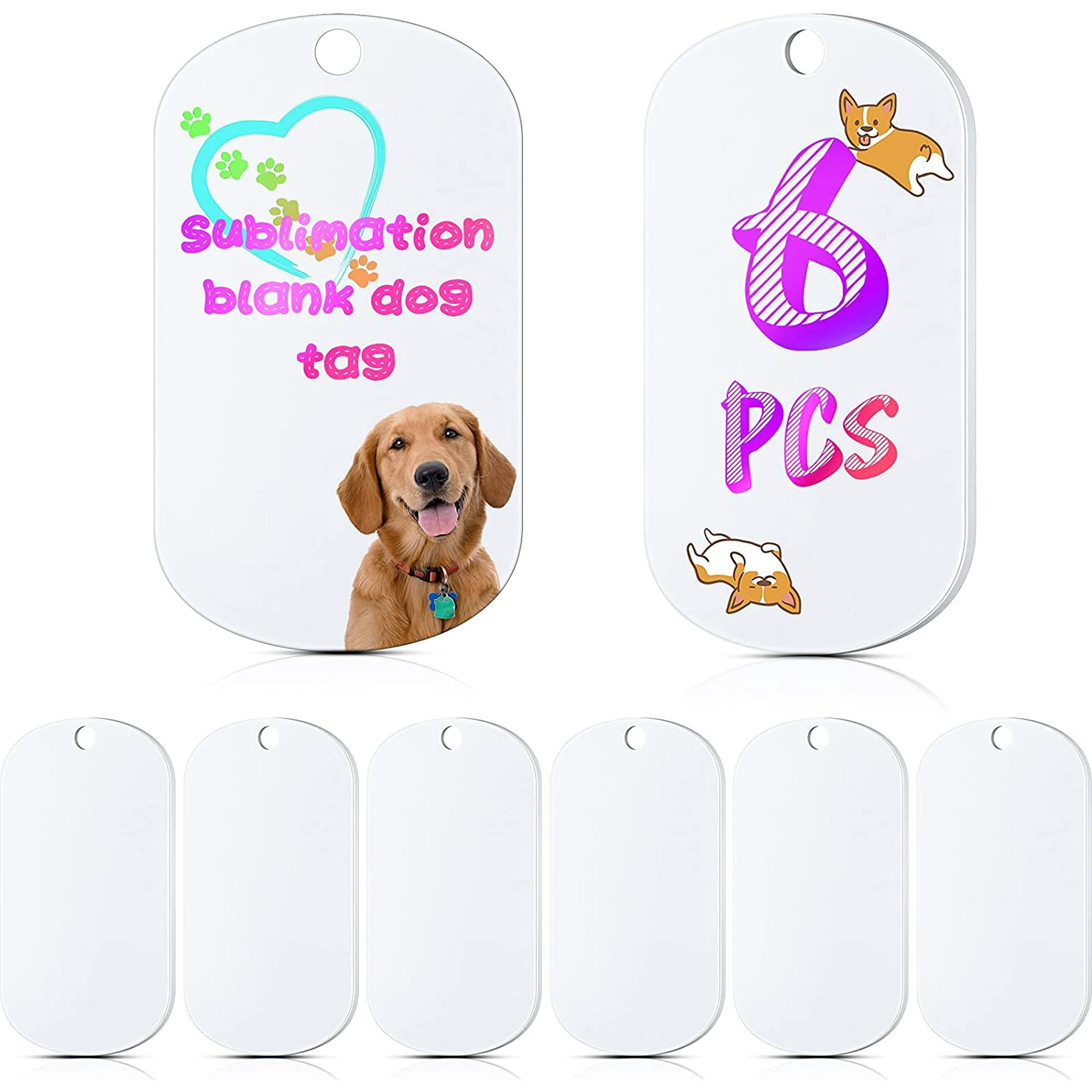 Sublimation Blank Dog Tag Blank Military Style Dog Tags Stamping Blank Tag Pendants Heat Transfer Pet Tag with Hole for Necklace Bracelet Dog Tags Engraving Making 6 Walmart