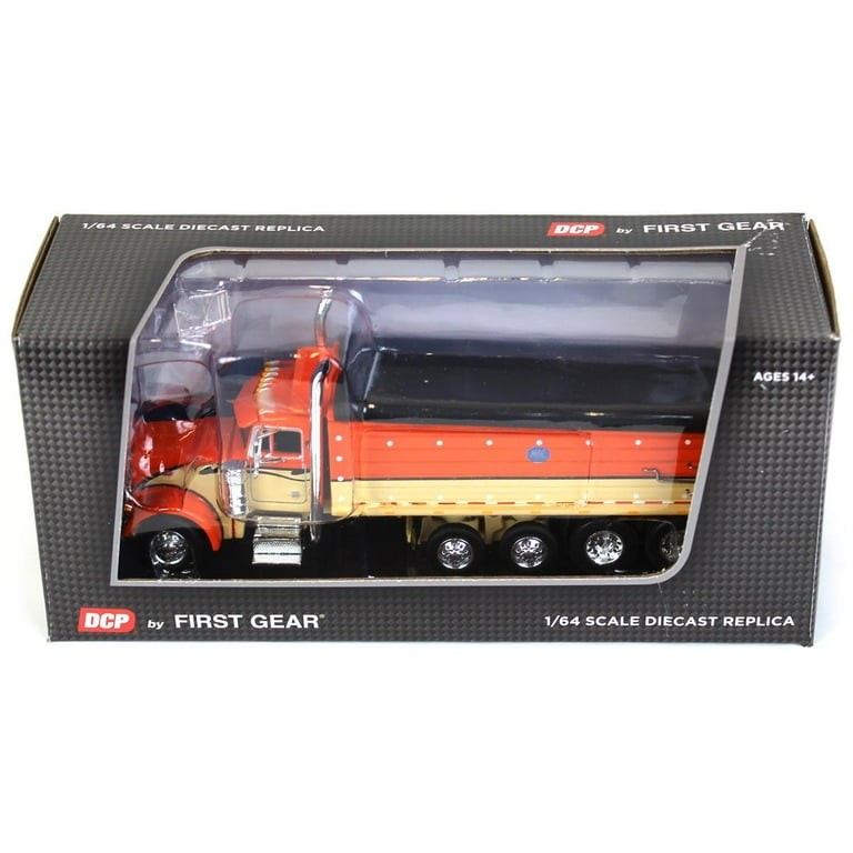 First Gear DCP 1/64 Orange & Tan Peterbilt 379 w/ Quad-Axle
