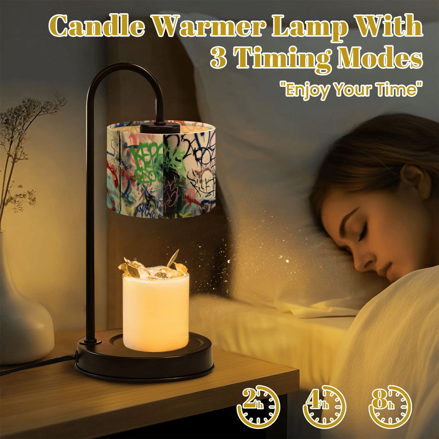 Candle Warmer Lamp with Timer Dimmer Graffiti Candle Lamp Warmer for Jar Candle with 4 Bulbs Gifts for Women House Warming Gifts
