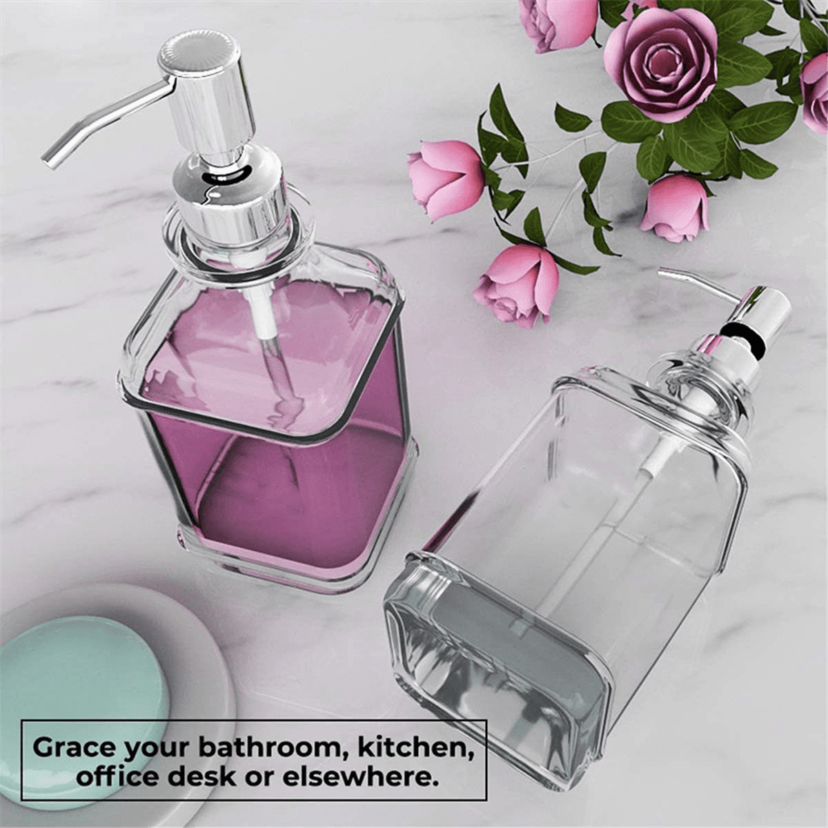 Glass Soap Dispenser with Rust Proof Stainless Steel Pump Refillable Hand Soap Dis G13438