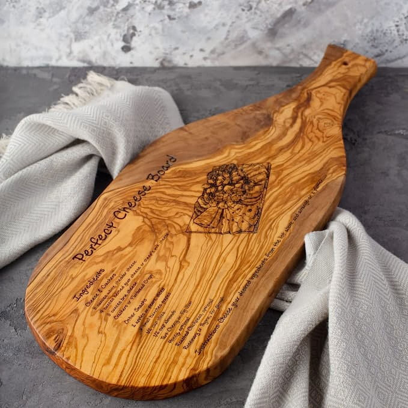 Olive Wood Engraved Recipe Cutting Charcuterie Board, 16 Handmade Cheese &  Serving Board, Premium Chopping Board 