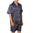 thumbnail image 4 of Men Silk Satin Pajamas Set qolati Button Down Sleepwear Short Sleeve Shirts Pjs Set Soft 2 Piece Lounge Set Nightwear with Pockets, 4 of 7
