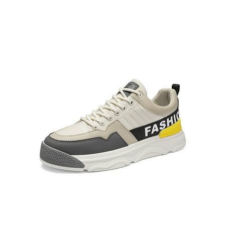 

Woobling Men Lightweight Fashion Sneakers Lace Up Skate Shoes Work Anti Slip Low Top Beige Yellow 8