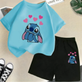 thumbnail image 3 of Conjunto de dos piezas de camiseta y pantalones cortos de Disney Stitch para niños de verano 2024, conjunto de pantalones cortos de manga corta informales a la moda para niños y niñas, ropa para niños, 3 of 5