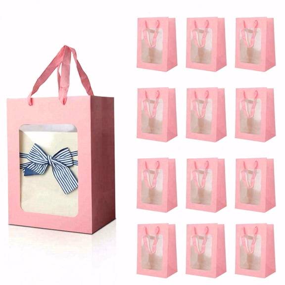 6pcs square paper gift bags with handles and transparent PVC windows, suitable for wedding parties, birthdays, Mother's Day, Thanksgiving, flower shop gift decorations
