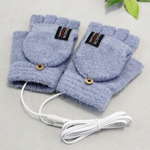 Guantes calefactores con carga USB, guantes de medio dedo con pantalla táctil, guantes de invierno cálidos con tapa para hombres y mujeres