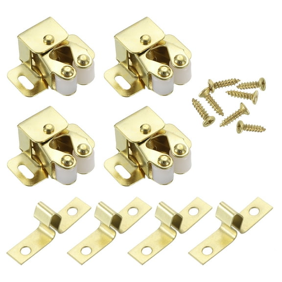 Uxcell 4Pcs Cabinet Latch Double Roller Catch, Lock Stop Catch Clamp Cabinet Closer Magnetic Closure Hardware for Cabinet Kitchen Closet Doors, Gold