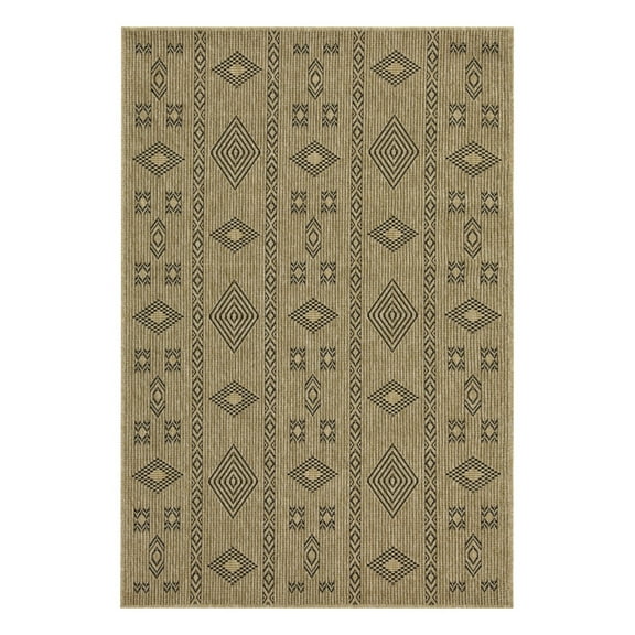 Indoor Outdoor Rug 5x7.3 ft, Earth Collection Jute/Black Area Rug - Durable, Stain Resistant, Pet & Kid Friendly for Home Decor