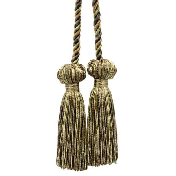 Decorative Double Tassel Curtain and Drapery Tieback / Holdback, 3" Tassel (7.5cm), 27" Spread (68.5cm) # CCT, Hazel Brown #PR08 (Mocha Brown, Warm Brown, Olive Beige) Sold Individually