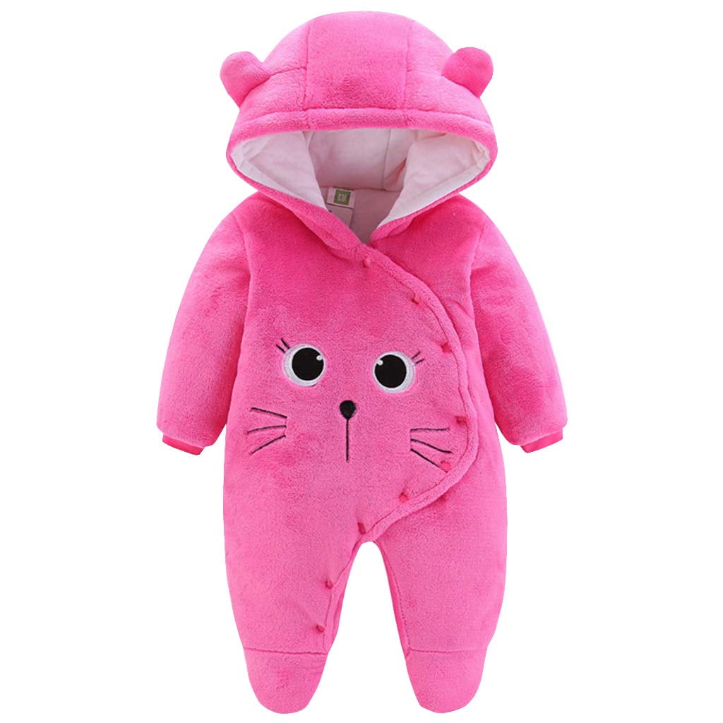 Baby Winter Fleece Jumpsuit With Hood Girls Boys Snowsuits Warm Rompers