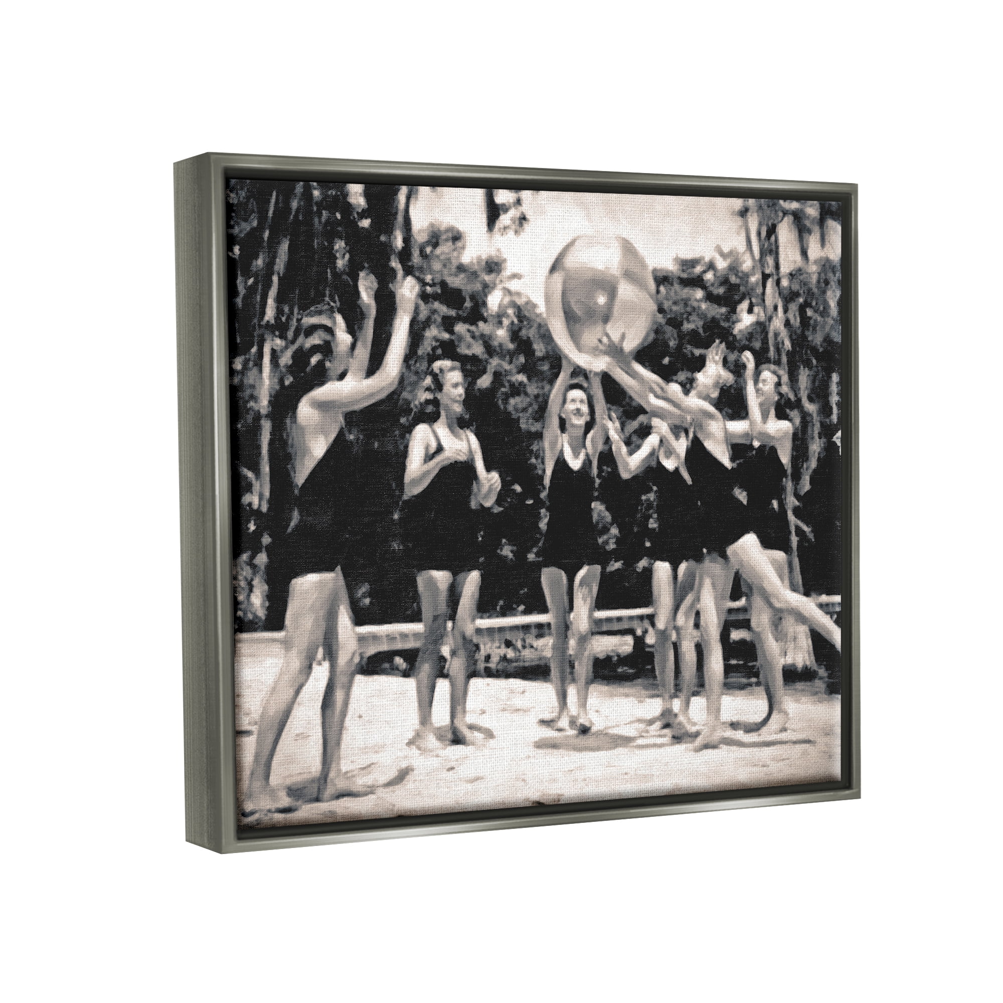 Stupell Industries Vintage Beach Girls Nature Photography Gray Floater Framed Art Print Wall Art, 31 x 25