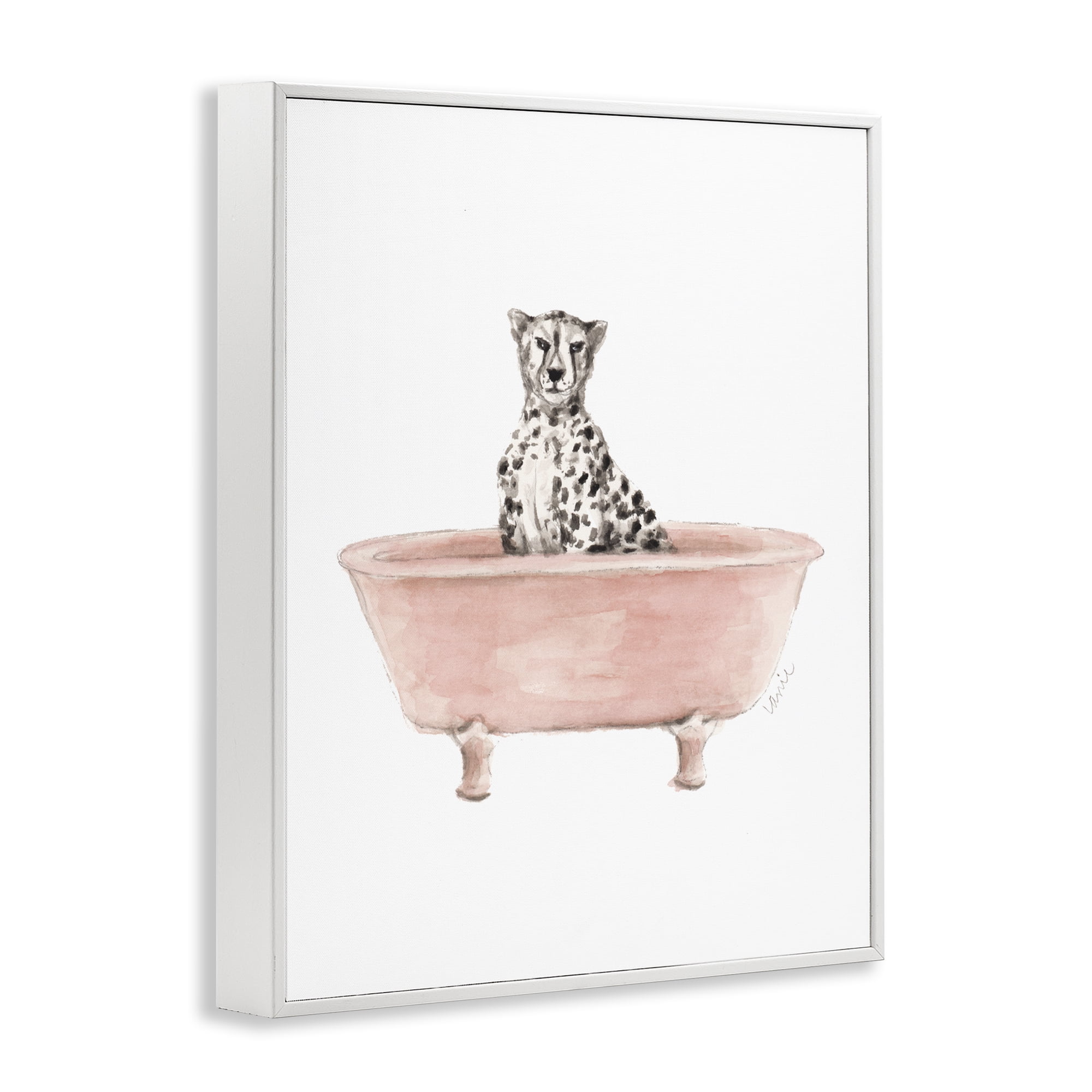 Stupell Industries Cheetah in Pink Tub White Framed Giclee Art, design by Lanie Loreth