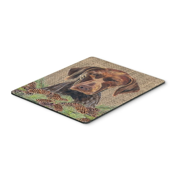 "German Shorthaired Pointer Faux Burlap and Pine cones Mouse Pad Hot Pad or Trivet"