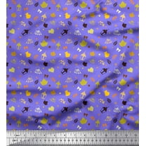 Soimoi Purple Cotton Voile Fabric Dot,Lantern & Autumn Leaves Clip Art Decor Fabric Printed Yard 56 Inch Wide