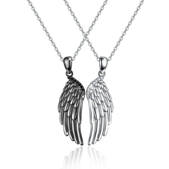 Cuoka 2 Set Wings Necklace 925 Sterling Silver Pendant Necklaces for Women Wife Mom 18K White/Black Gold Plated Jewelry Birthday Christmas Gifts