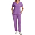 thumbnail image 2 of 2025 Womens Scrub Sets Stretch 2 Piece Uniforms Suit Nursing Fitted V Neck Top with Jogger Style Pants Purple S, 2 of 4