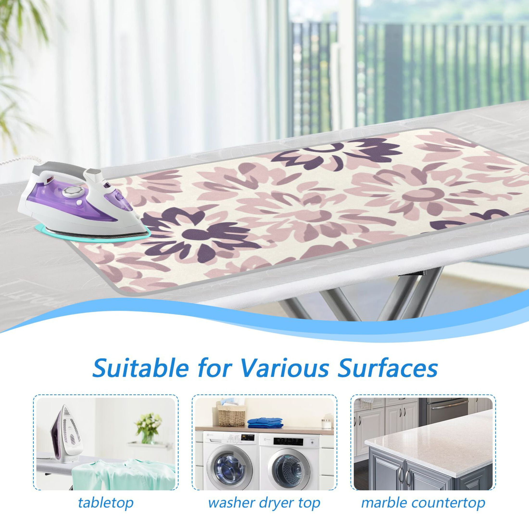 Floral in Purple and Gray Tones Ironing Mat Blanket for Table Top Travel Portable Ironing Board Pad 47.2x27.6 Inch