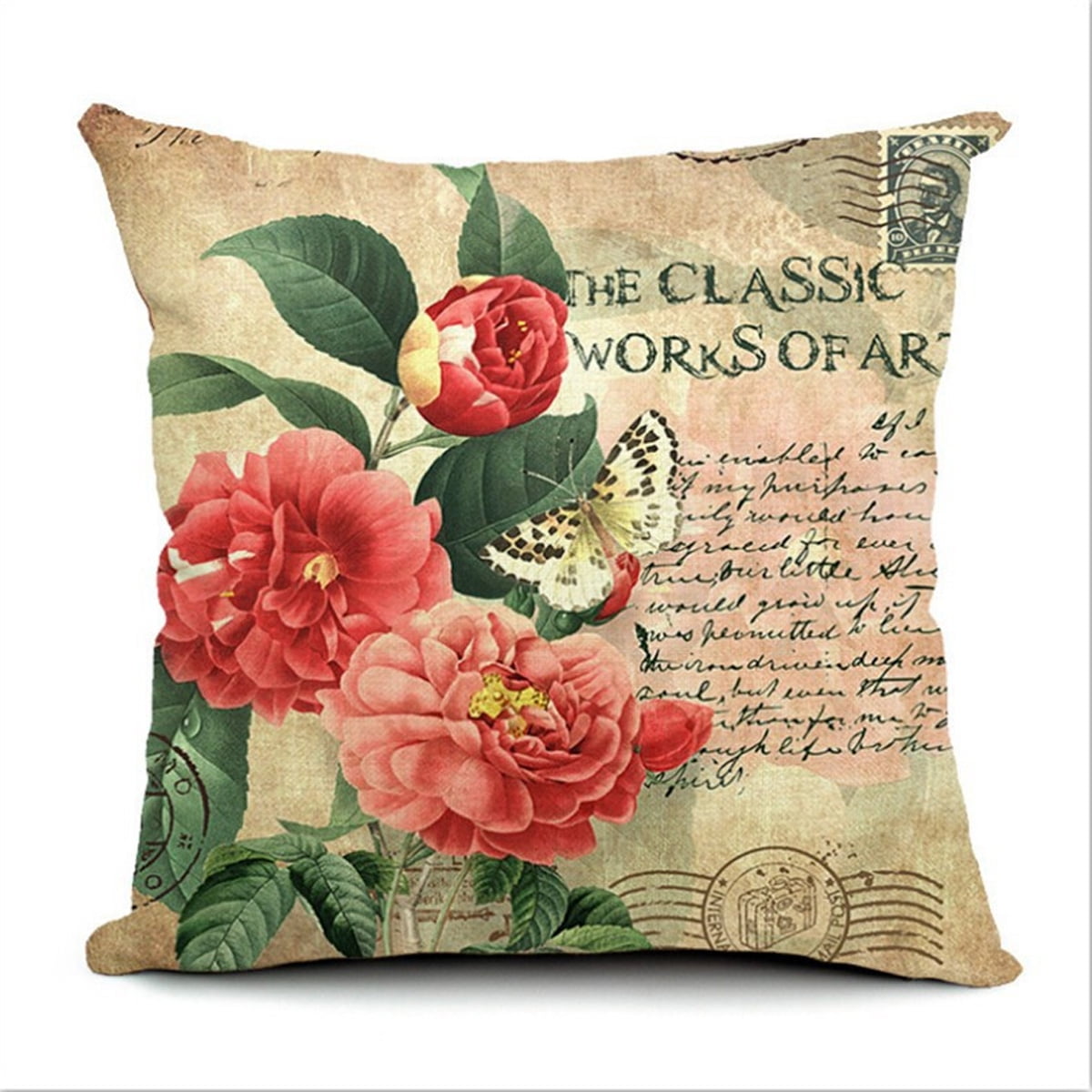 Peony Flower Throw Pillow Case Pink Colorful Sofa Waist Cushion Cover Bed Decor