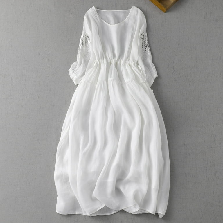 white christmas dresses Cotton & Linen Pleated Cutout Long Dress main image 0