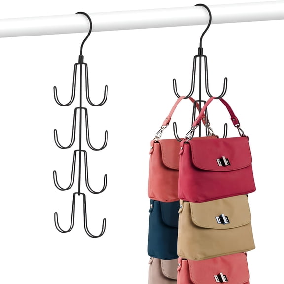 LAMIRO Purse Hanger,2 Pack Bag Organizer for Closet,Rotatable Hanging Holder,16 Storage Capacity,Closet Organizers and Storage,Metal Handbag Storage Hook Rack Space Saver,Black