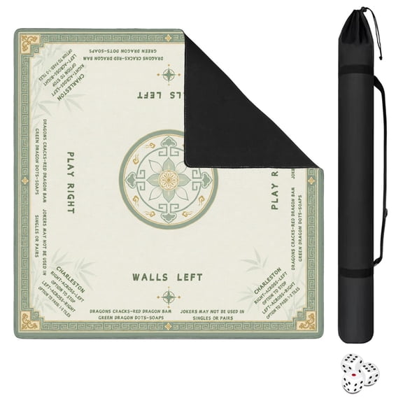 Mahjong Mat for Table 31.5" x 31.5" Sage Green Chinoiserie Floral Anti Slip Noise Reduction Padded Board Game Table Mat for American Mahjong with Carrying Bag