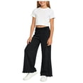 thumbnail image 3 of Gubotare Girls Comfy Pants Kids Summer Cotton Linen Pants Toddler Boys Girls Baggy Casual Striped Short Pants Elastic Waist Trendy Beach Soft Trousers 5T 6T (Black,5-6 Years), 3 of 5