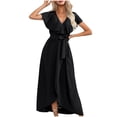 thumbnail image 1 of AherBiu Robes Boho pour Femmes en Chiffon à Volants Manches Courtes Fendue Fluide Été Plage Robe Maxi, 1 of 7