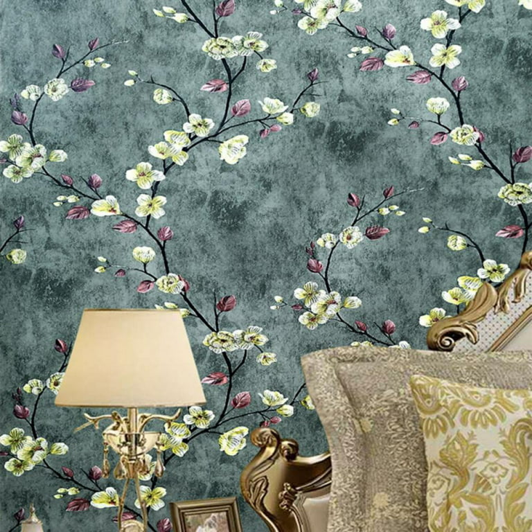 Vintage Wall Paper Roll for Bedroom Floral - European Style 3D Wallpaper  Peel and Stick for Indoor Living Room Bedroom - Self-Adhesive - 3m Long  (Color : Green) 