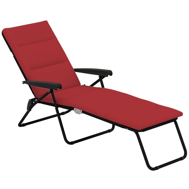 Outsunny Chaise Longue Pliante avec Coussin, Dossier Réglable, Rouge Vin