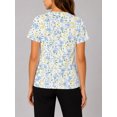 thumbnail image 2 of Women's All-Over Print Watercolor Blue Yellow T-Shirt Short Sleeve Crewneck Casual Summer Tee Tops, 2 of 6