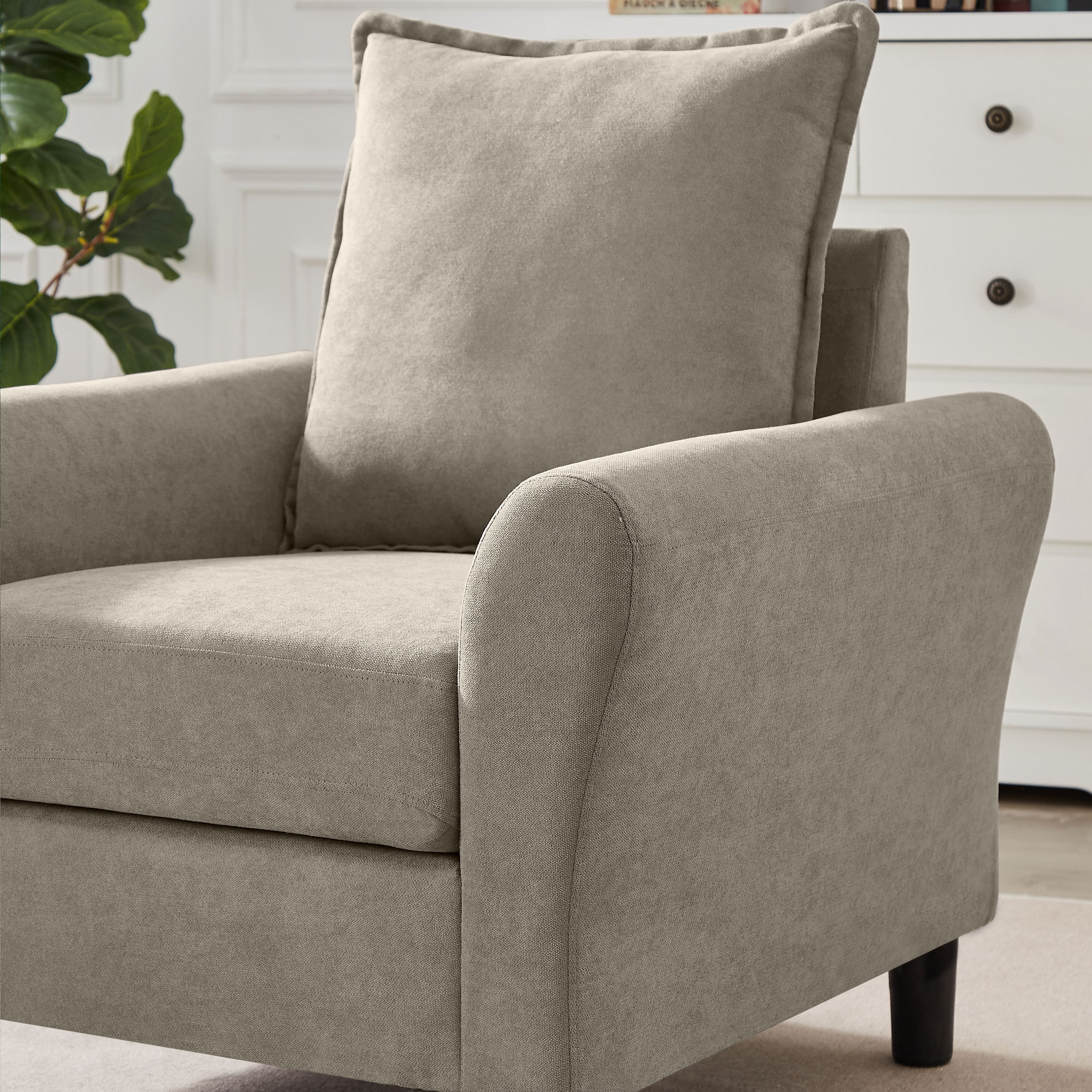 Pingliang Home Linen Fabric Accent Chairs, Mid Century Modern Armchair, Upholstered Comfy Single Sofa 1 Seat Sofa for Living Room, Apartment, Bedroom,Small Space Studio Office,Beige