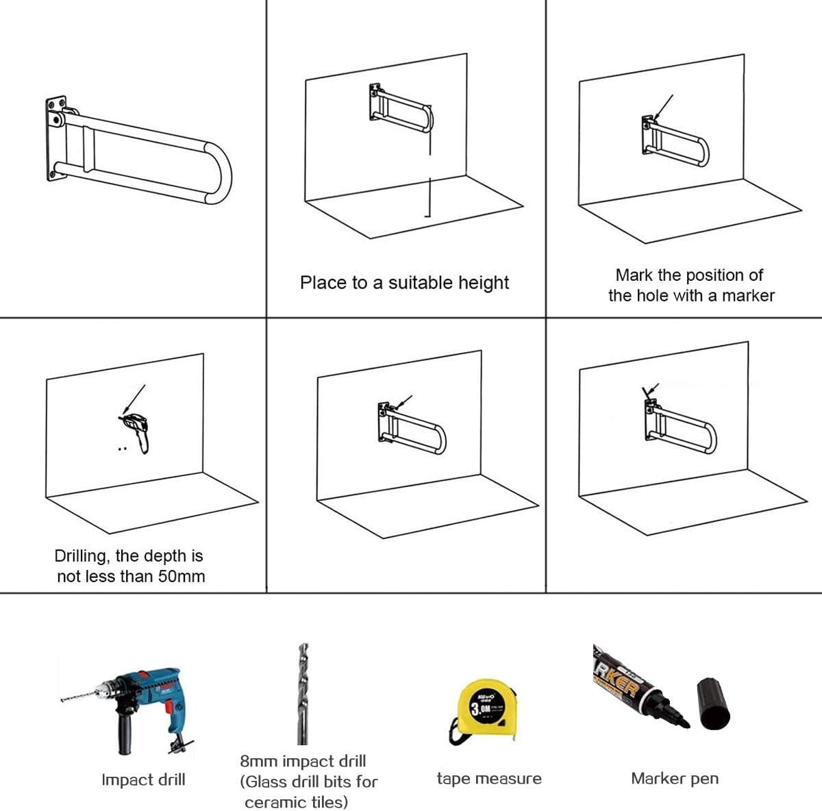 HECASA Folding Handicap 23.6" Tub Grab Bars Rails Support Toilet Flip up Grab Bar for Elderly Disabled Pregnant Woman Bathroom Shower Safety Hand Bathtub Handicapped Handrail